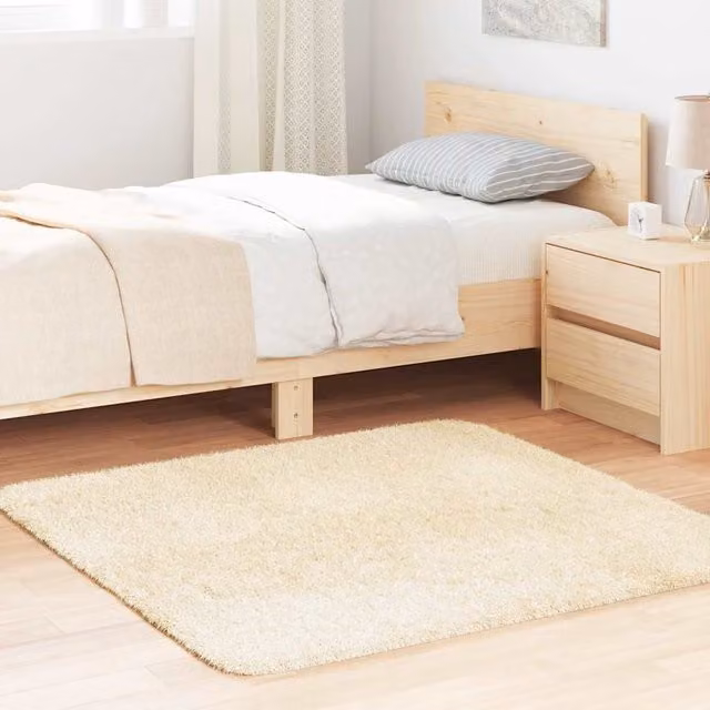 Berkfield Home Navarra Shaggy High Pile Rug, Cream, W/D: 120 x 120 cm