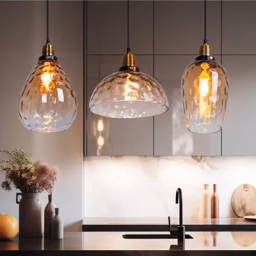 Globo Lighting Amber Glass Pendant Light with Black Metal Details for Dining Rooms – 2