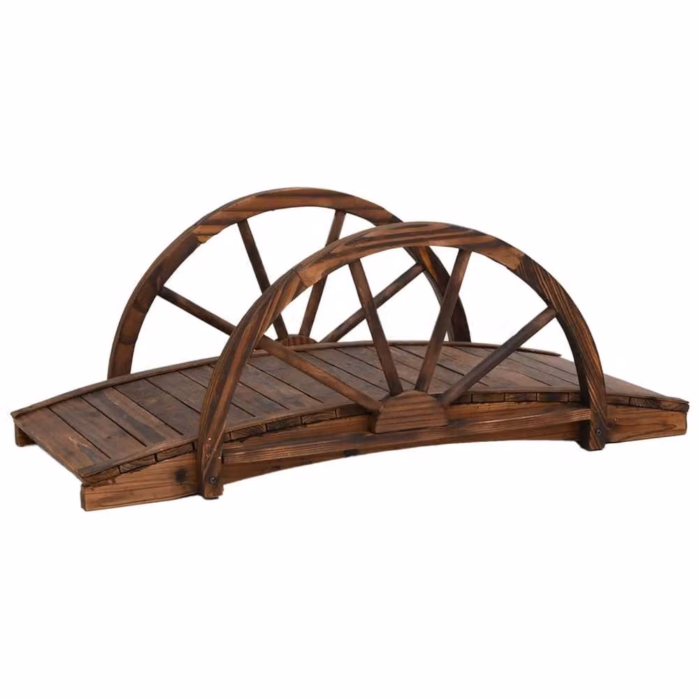 Berkfield Home Garden Bridge with Half-wheel in Brown Solid Wood, W/D/H: 99 x 50 x 38 cm – 2
