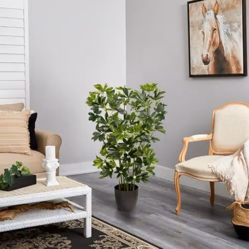 GreenBrokers Artificial Schefflera Umbrella Plant in Black Pot, Green, Height: 95 cm – 4