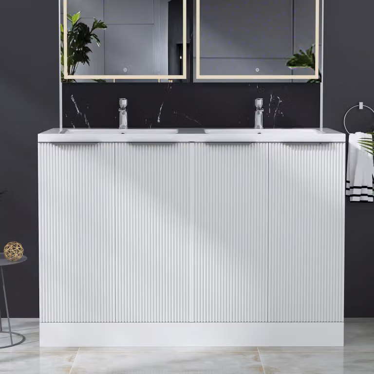 Royal Bathrooms Evora 1200mm Matt White Fluted Floor Standing 4 Door Vanity Unit with Ceramic Basin