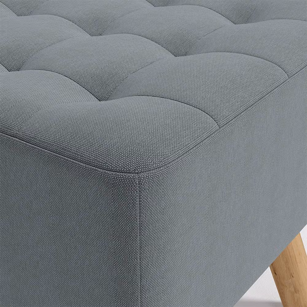 Garden Sanctuary Grey Linen Fabric Padded Footstool with Wooden Legs – 3