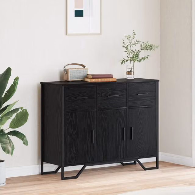 Berkfield Home Black Oak Sideboard, W/D/H: 97 x 32.5 x 74.5 cm