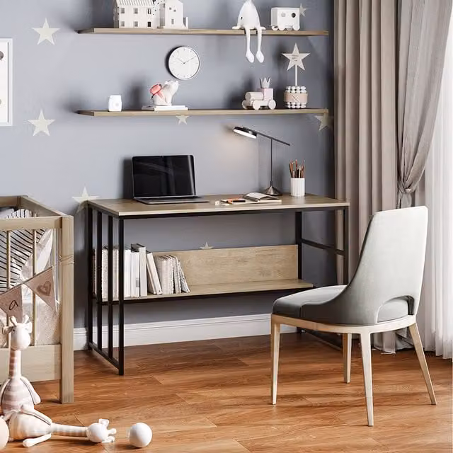 Livingandhome Industrial Writing Desk in Brown and Black