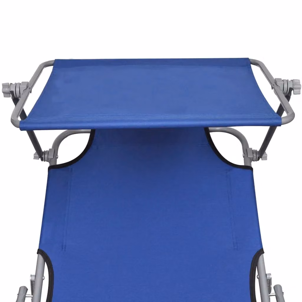 Berkfield Home Folding Sun Lounger with Canopy in Blue Steel and Textilene Fabric – 3