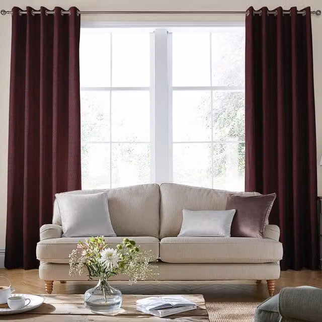Laura Ashley Swanson Made to Measure Blackout Eyelet Curtain Panel in Dark Cranberry Red