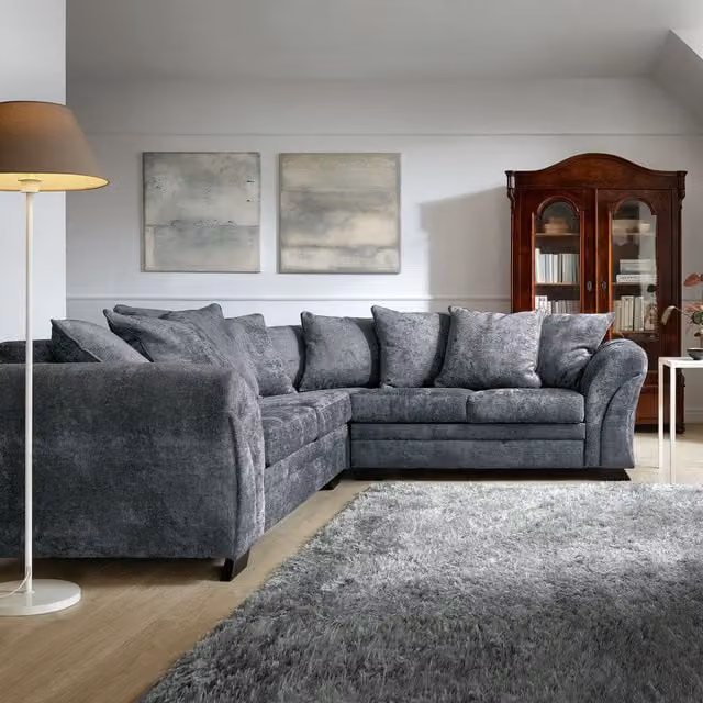 Abakus Direct Farrow L-Shaped Corner Sofa in Dark Grey Crushed Chenille