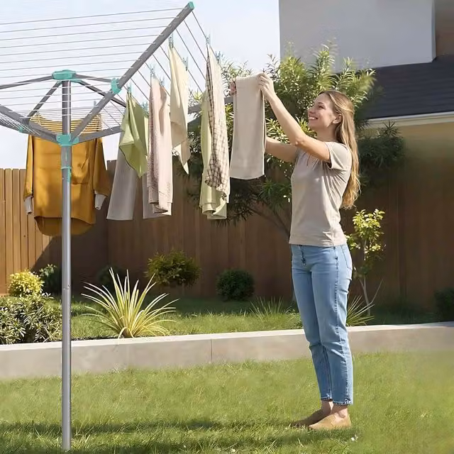 The Bazaarist Foldable Rotary Washing Line with Cover, Silver