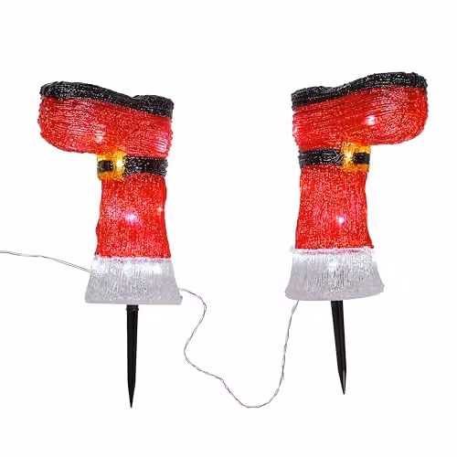 Lights4fun Set of 2 Santa’s Boots Acrylic Stake Lights with 30 White LEDs in Red and White – 2
