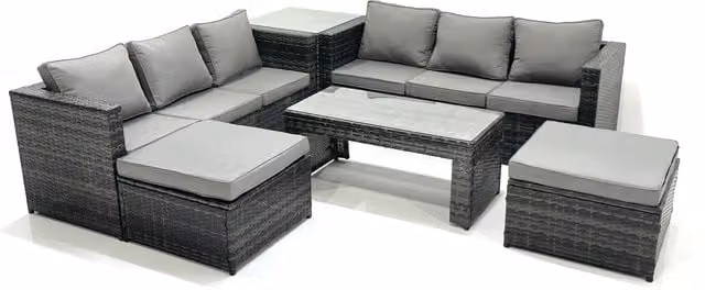 Fimous Garden Outdoor Rattan Furniture Set in Dark Grey with Sofa, Coffee Table, 2 Footstools and Side Table