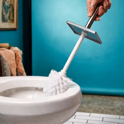 Harbour Housewares Pack of 2 Square Stainless Steel Toilet Brushes and Holders in Silver – 5