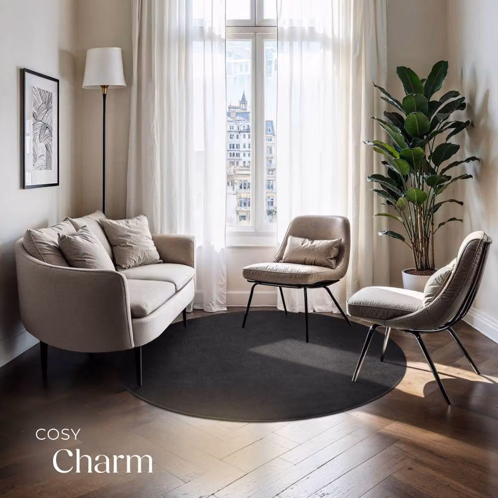 tectake Zonelle Round Rug in Anthracite Grey, Diameter: 120 cm – 3