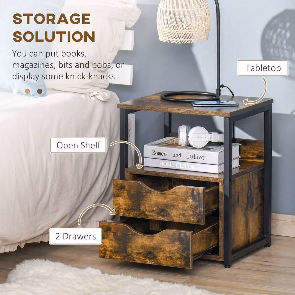 PAWNORA Slim Bedside Desk and Storage Cabinet in Brown and Black – 2