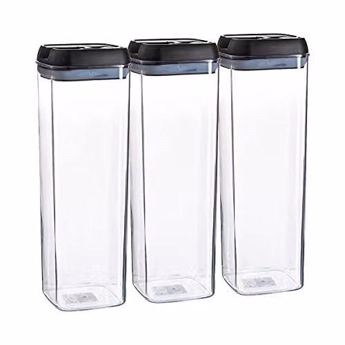 Argon Tableware Airtight Food Storage Containers with Flip Lock Lids, 1.9 l, Set of 3, Black and Transparent Plastic – 1