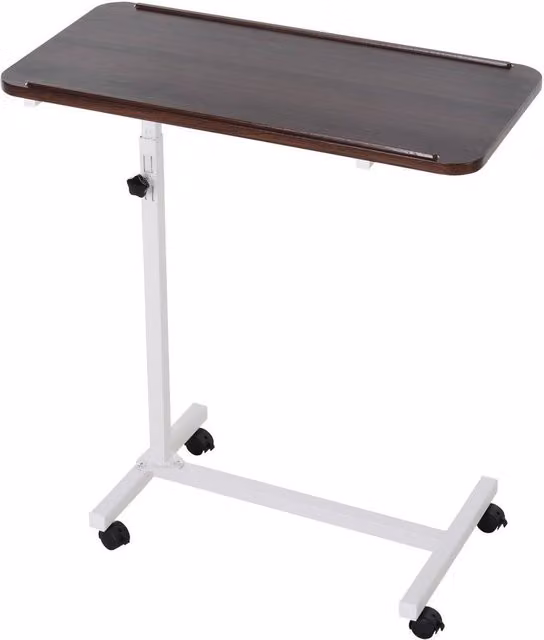 KORVIXA Brown Over Bed Chair Table with 4 Castors – 1
