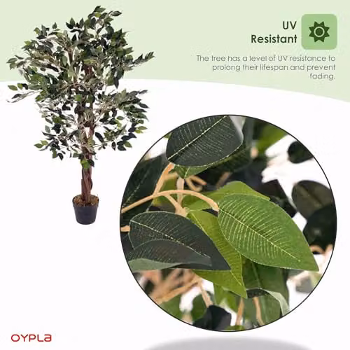 Oypla Artificial Ficus Tree Plant in Green, Height: 120 cm – 6