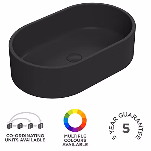 nuie NBV469 Luxe Oval Ceramic Countertop Vessel Basin Sink, Matt Black, W/D/H: 56.5 x 46 x 35 cm – 5