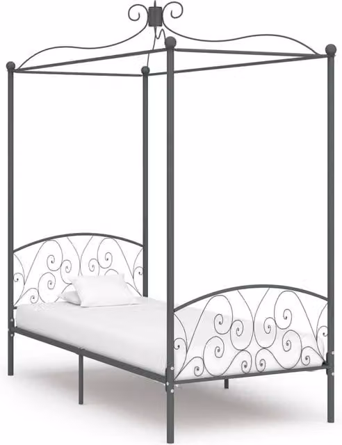 Berkfield Home Grey Metal Canopy Bed Frame W/D/H: 100 x 200 cm