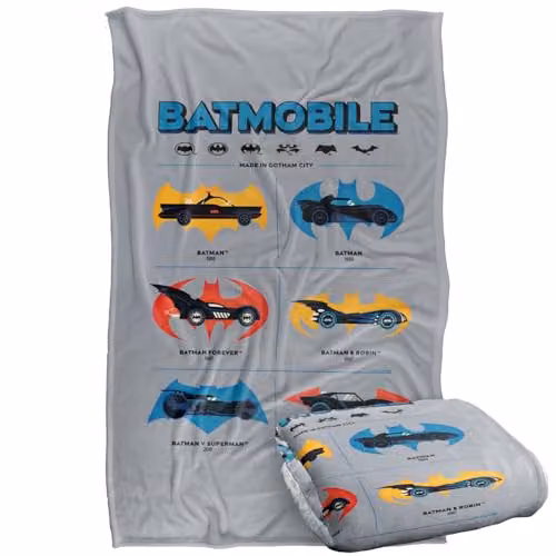 LOGOVISION Batman 85th Anniversary Batmobiles Through The Years Kids Silky Touch Super Soft Fleece Throw Blanket, Multicolour, W: 91.44 cm, L: 147 cm