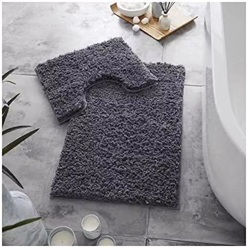 Gaveno Cavailia 2 Piece Non-Slip Zero Twist Bath Mat and Pedestal Set in Anthracite Grey, W/D/H: 50 x 80 cm and 50 x 40 cm – 1