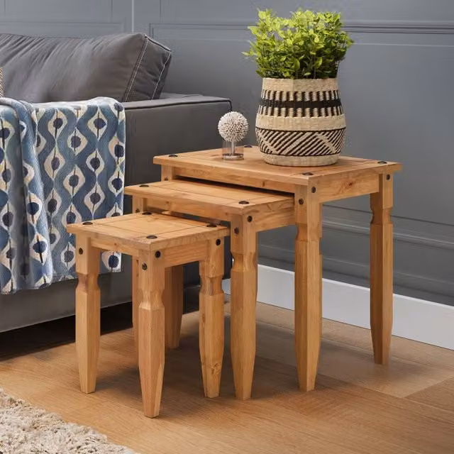 Mercers Furniture Corona Piccolo Nest of 3 Tables in Brown Antique Waxed Pine