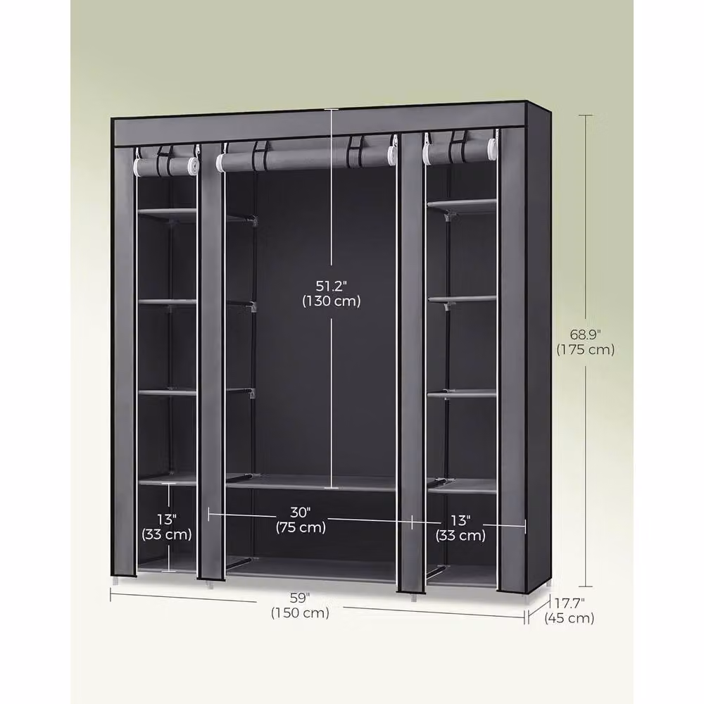The Bazaarist Portable Fabric Wardrobe with Hanging Rail, Grey, H 175.0 x W 150.0 cm – 3