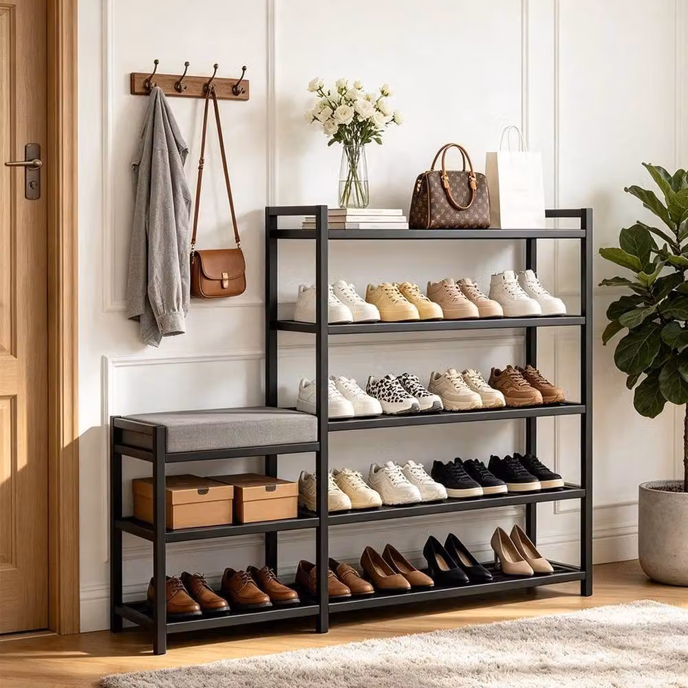 KORVIXA 5 Tier Metal Shoe Storage Rack Organiser in Black, Width: 90 cm – 3