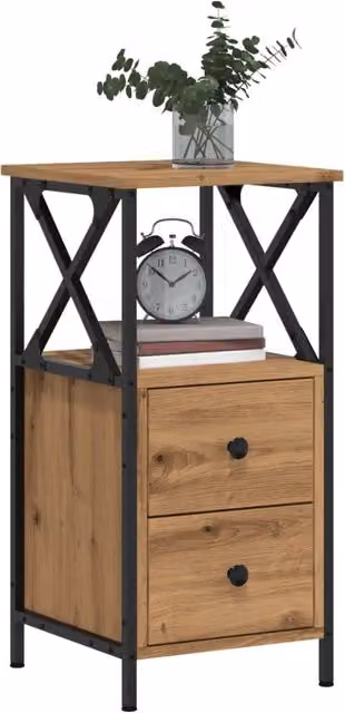 Berkfield Home Artisan Oak Bedside Cabinet in Brown, W/D/H: 34 x 35.5 x 70 cm