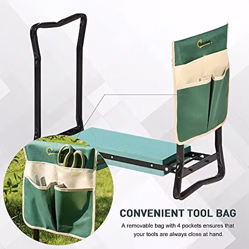 Outsunny 2 in 1 Garden Kneeler Seat with Tool Bag, Green – 6