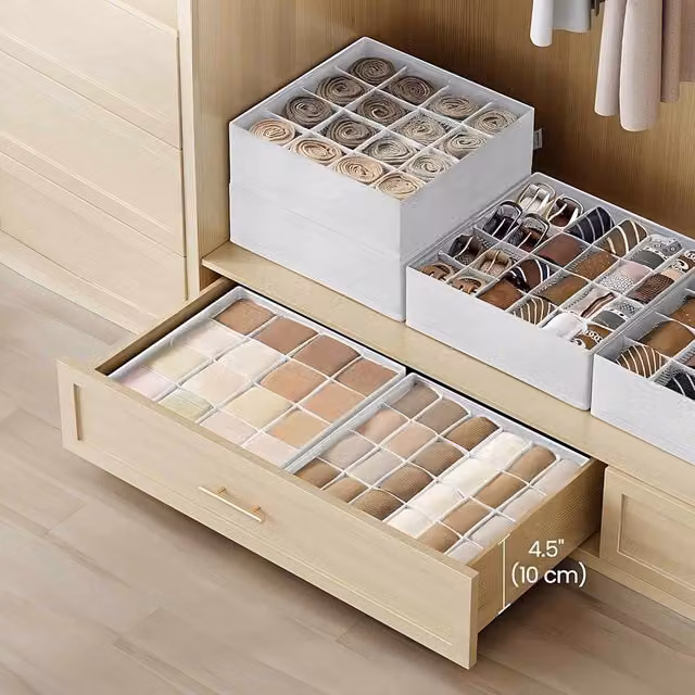 The Bazaarist Pack of 4 Plastic Drawer Organiser Storage Boxes with Dividers in Cloud White