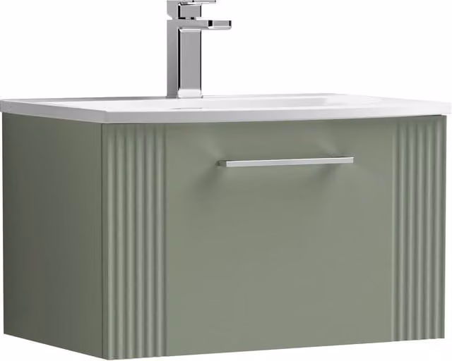 Balterley Wall Hung 1 Drawer Vanity Unit with Curved Basin, Satin Green, Width: 60 cm – 1