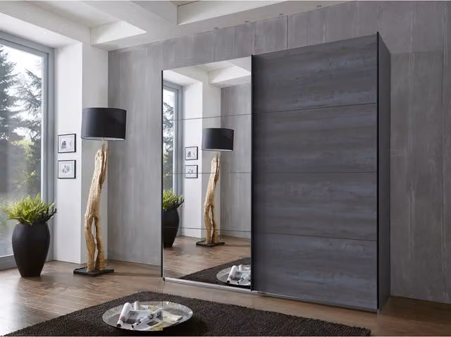 Manchester Sliding Wardrobe in Graphite and Digi Steel, Width: 180 cm
