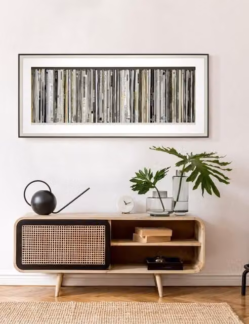 Gallery Direct Classic Vinyl Multicolour Rectangular Framed Wall Art with Typography and Abstract Illustration in White