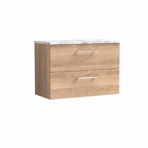 Balterley Wall Hung 2-Drawer Bathroom Vanity Unit with Rectangular Laminated Worktop and Bar Handles in Bleached Oak, W/D/H: 80.5 x 39.0 x 56.2 cm