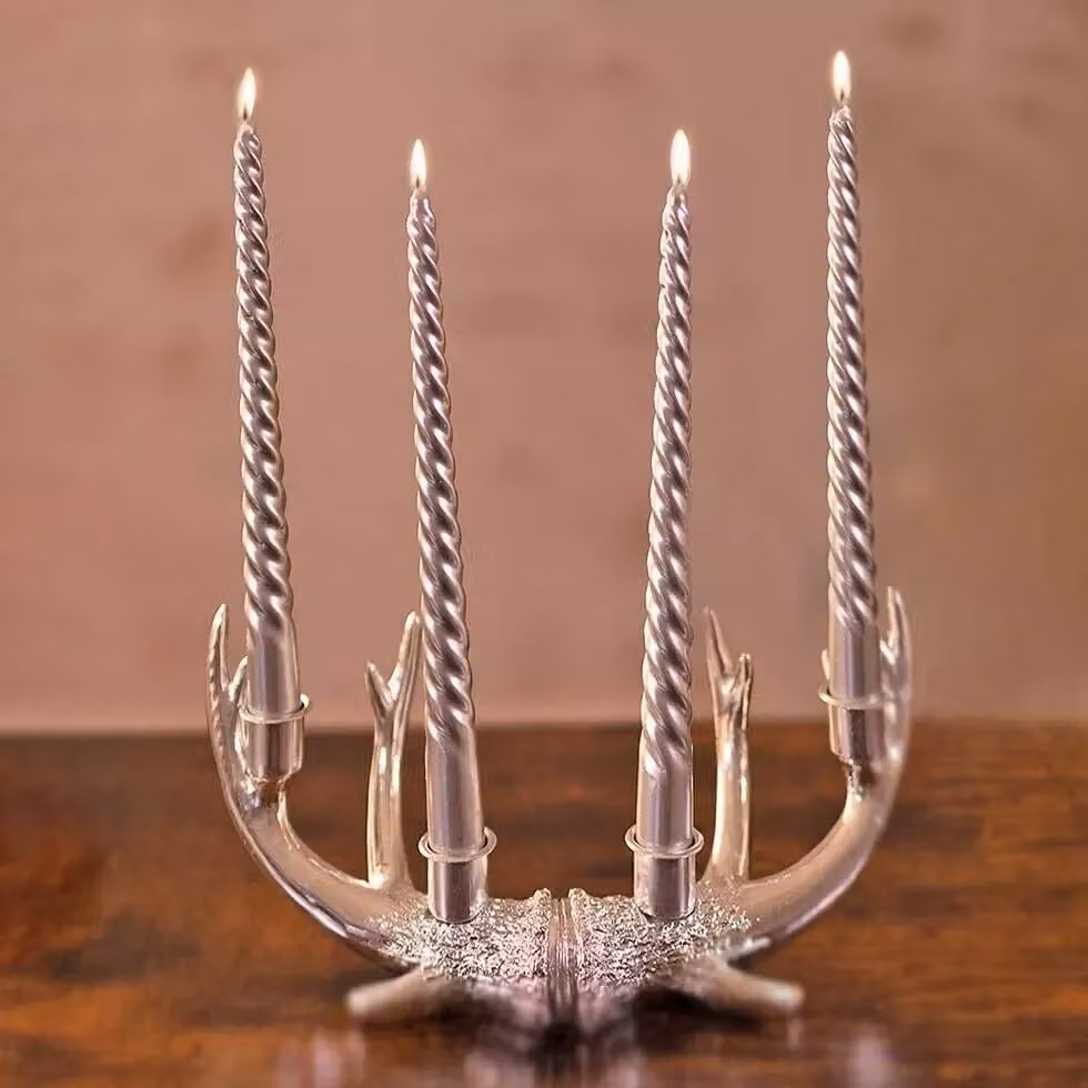 Marco Paul Set of 4 Silver Twisted Tall Tapered Dinner Candles – 3