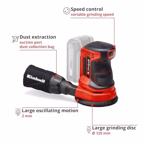 Einhell Power X-Change 18V Cordless Random Orbital Sander in Red – 2