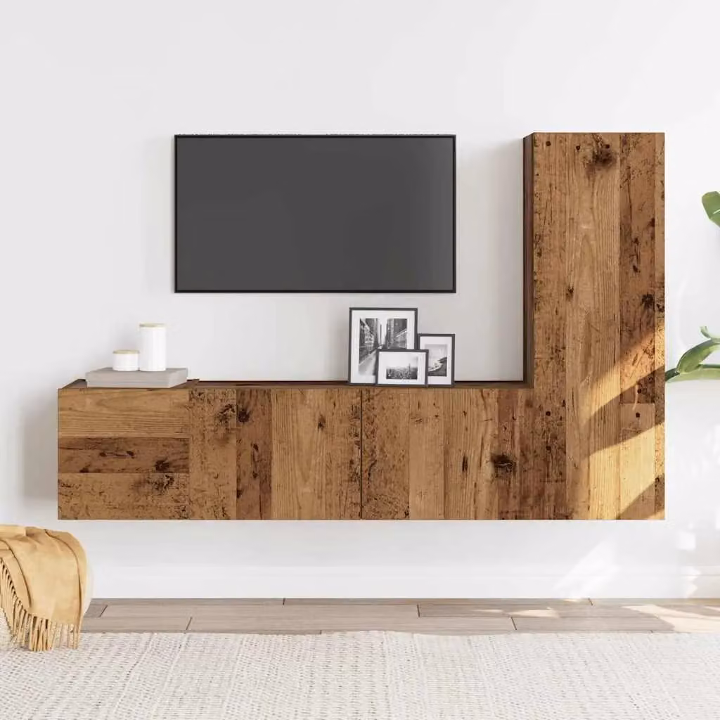 Berkfield Home 3-Piece Wall Mounted TV Cabinet Set in Brown Old Wood Engineered Wood – 3