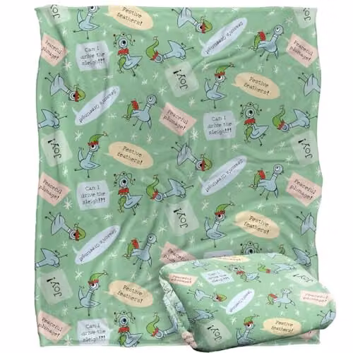 Hidden Pigeon Dont Let The Pigeon Drive The Sleigh Joy Pattern Super Soft Fleece Throw Blanket in White, W/D/H: 152 x 127 cm