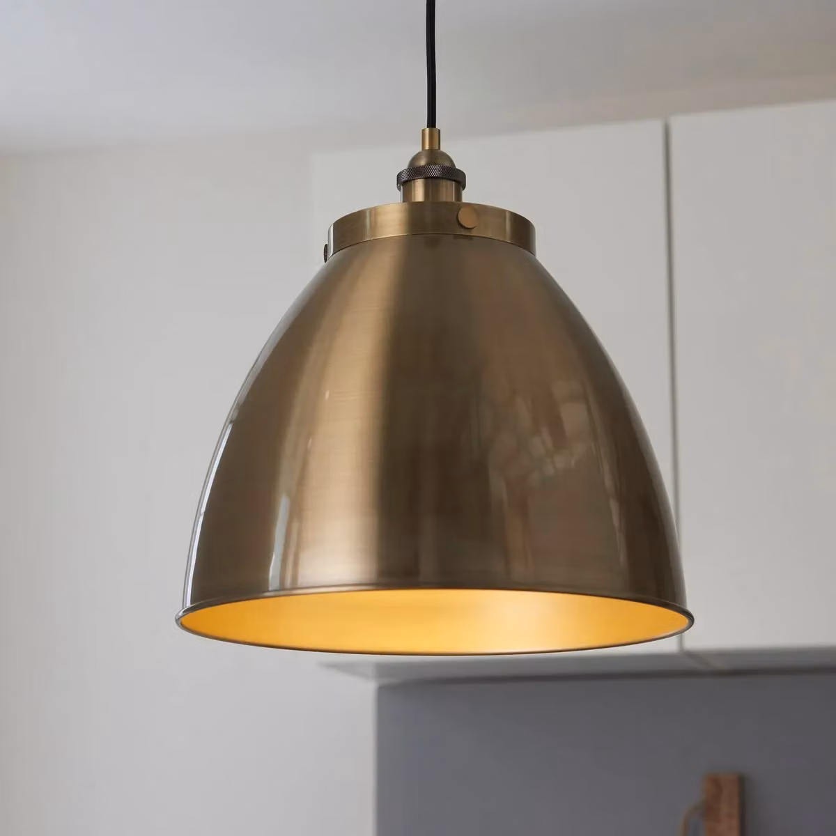 Netlighting Franklin Industrial LED Pendant Ceiling Lamp, Yellow and Antique Brass, Diameter: 33 cm – 2