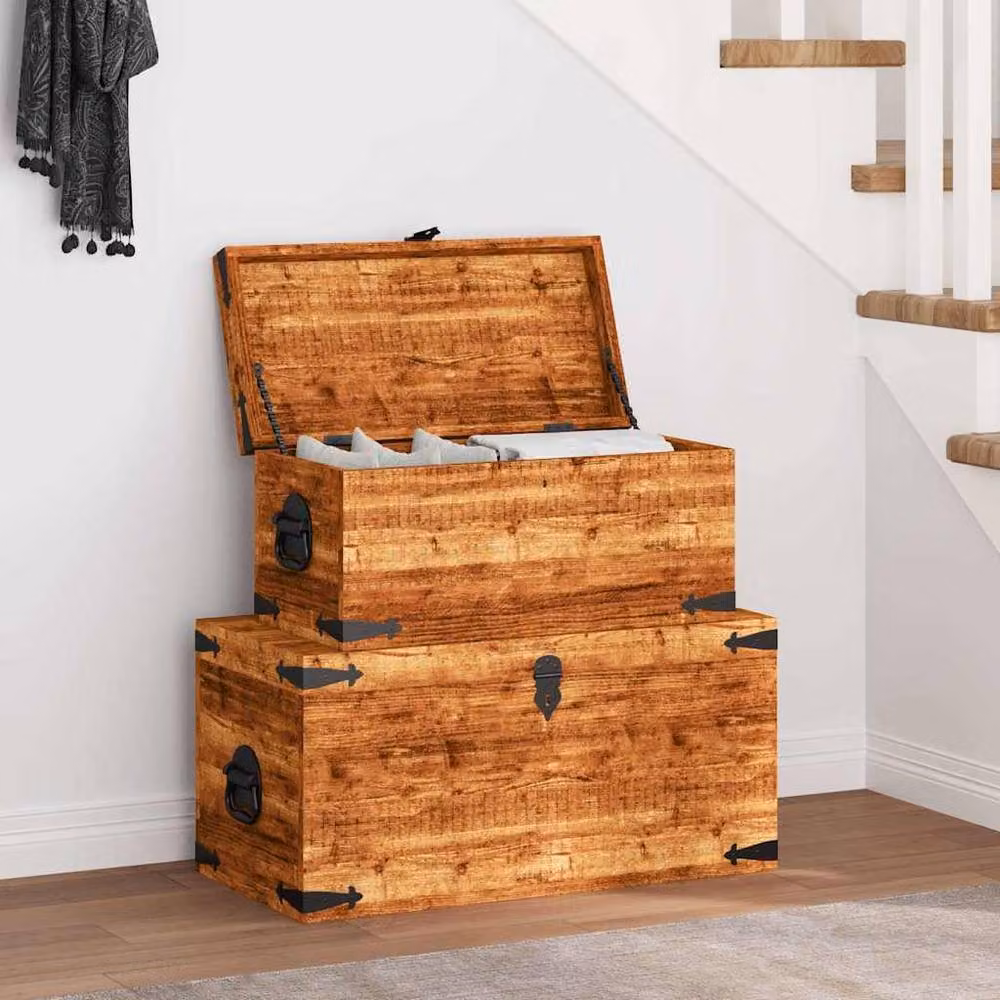 Berkfield Home Rustic Brown Mango Wood Storage Chest Set of 2 Pieces – 2