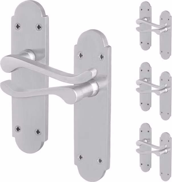 AFIT Satin Chrome Door Handles with Latch and Backplate, 4 Pairs, Silver