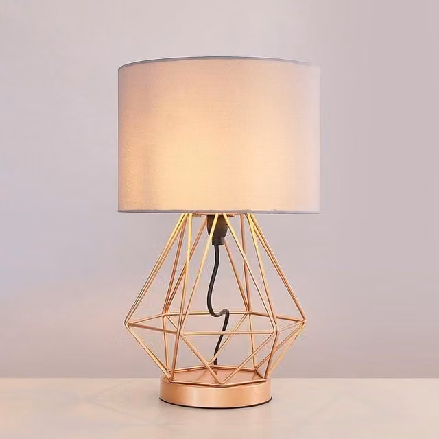 MiniSun Set of 2 Modern Copper Metal Basket Touch Table Lamps with Grey Fabric Shades – 1