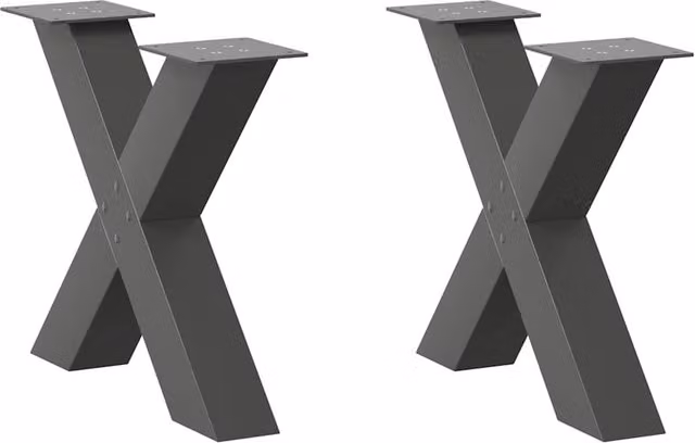 Berkfield Home X-Shaped Coffee Table Legs, 2 Piece Steel Set in Anthracite Black, H: 42-43 cm x W: 60 cm