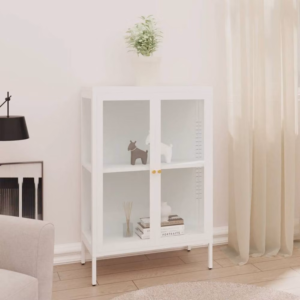 Berkfield Home White Steel and Glass Sideboard W/D/H: 75 x 35 x 105 cm – 2