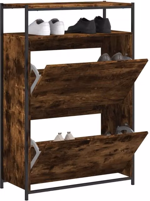 Berkfield Home Smoked Oak Shoe Cabinet in Brown, W/D/H: 75 x 34 x 112 cm – 1