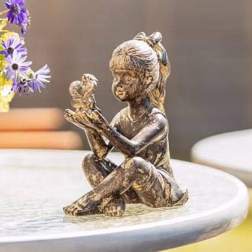 Garden Mile Fairy Pixie Sitting Girl Garden Ornament, Weatherproof Resin Stone Effect Statue, Height: 23 cm – 1