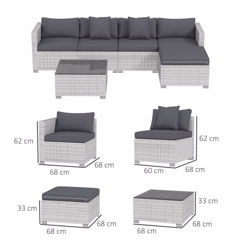 Matteo 6-Piece Mixed Grey Rattan Corner Sofa Set with Glass Table – 3