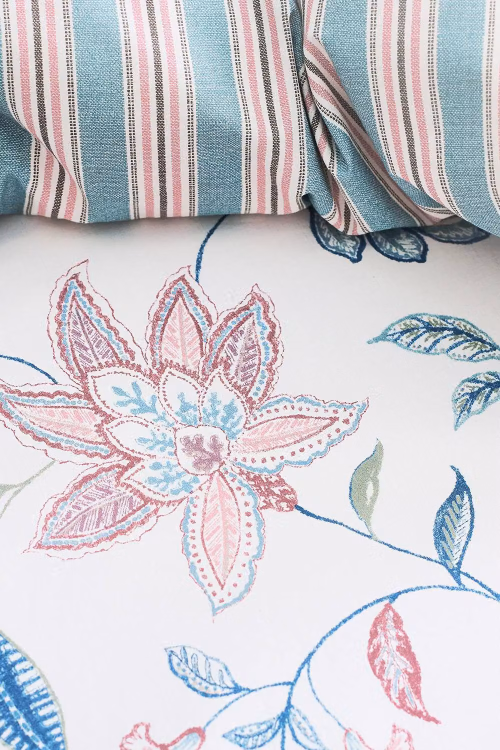 Christy Kew Reversible Floral Stripe Cotton Sateen Duvet Cover Set in Blue and Multicolour, W: 200 cm x L: 200 cm – 3