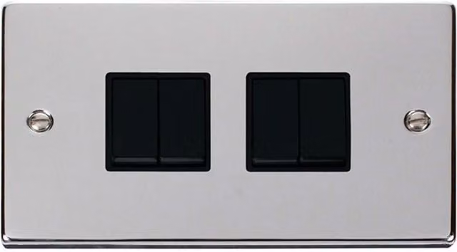 SE Home 4 Gang 2 Way Flush Light Switch in Polished Chrome and Metallic Silver
