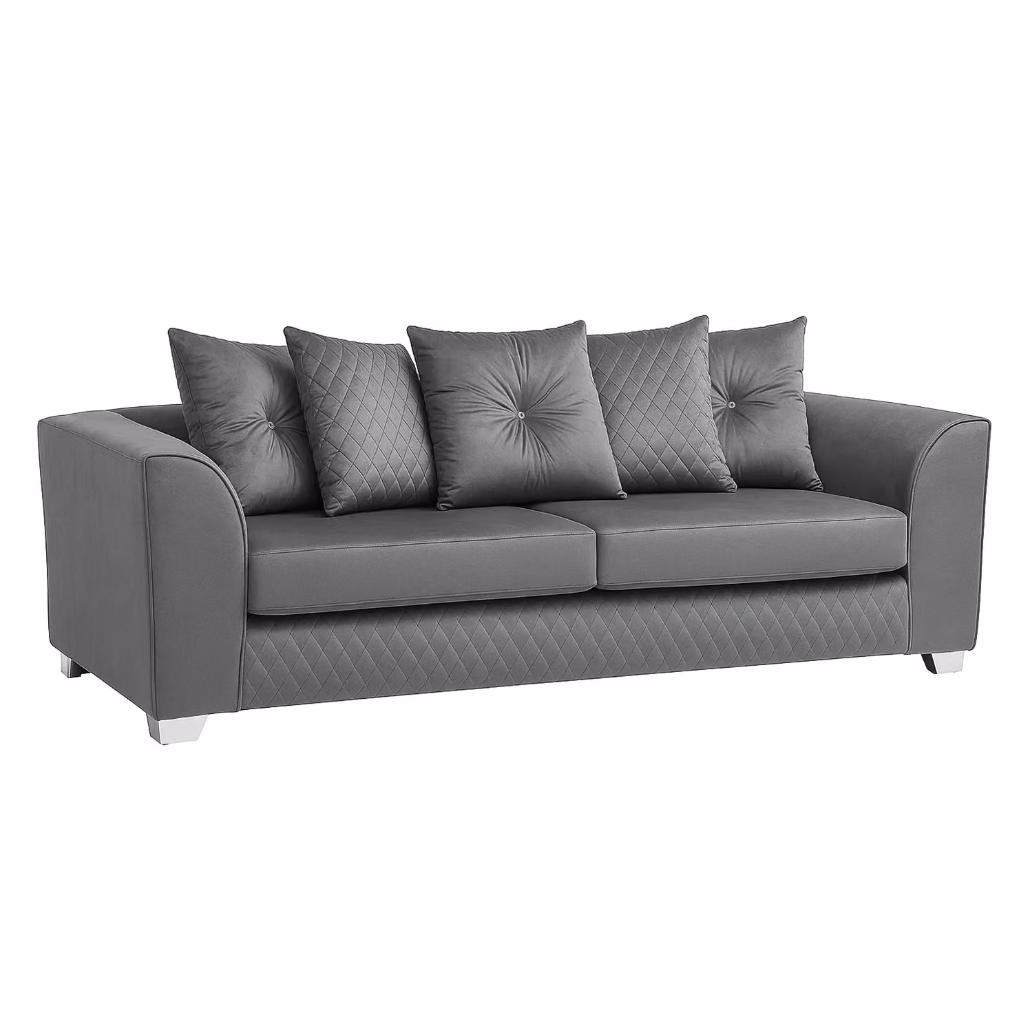 Furnishings For Less UK Victoria 3 Seater Sofa in Grey Soft Plush Velvet Fabric with Scatter Back – 2
